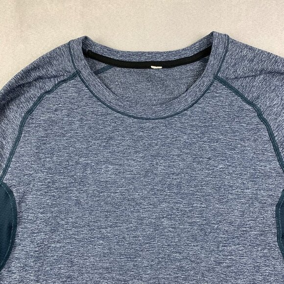 Lululemon Mens Shirt Medium Blue Heather Crewneck Blaze Long Sleeve Running - Picture 2 of 8